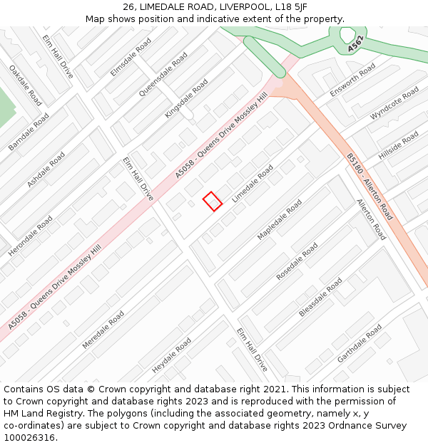 26, LIMEDALE ROAD, LIVERPOOL, L18 5JF: Location map and indicative extent of plot