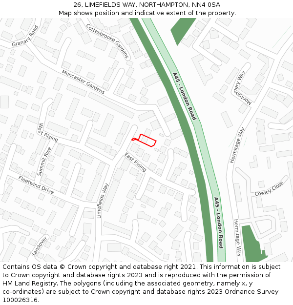 26, LIMEFIELDS WAY, NORTHAMPTON, NN4 0SA: Location map and indicative extent of plot