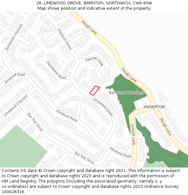 26, LIMEWOOD GROVE, BARNTON, NORTHWICH, CW8 4NW: Location map and indicative extent of plot