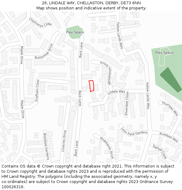 26, LINDALE WAY, CHELLASTON, DERBY, DE73 6NN: Location map and indicative extent of plot
