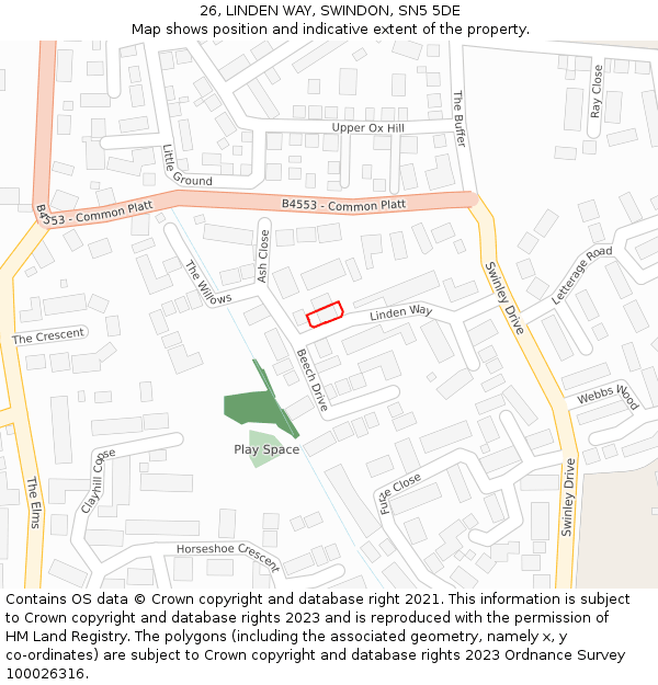 26, LINDEN WAY, SWINDON, SN5 5DE: Location map and indicative extent of plot