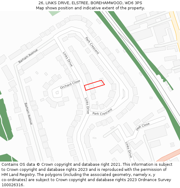 26, LINKS DRIVE, ELSTREE, BOREHAMWOOD, WD6 3PS: Location map and indicative extent of plot