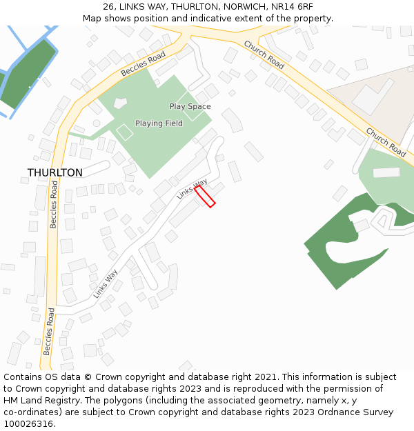 26, LINKS WAY, THURLTON, NORWICH, NR14 6RF: Location map and indicative extent of plot
