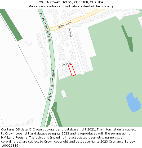 26, LINKSWAY, UPTON, CHESTER, CH2 1EA: Location map and indicative extent of plot