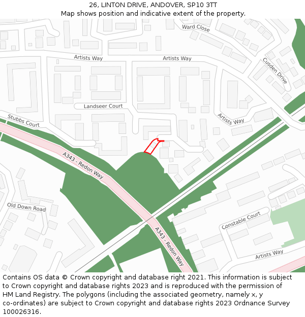 26, LINTON DRIVE, ANDOVER, SP10 3TT: Location map and indicative extent of plot