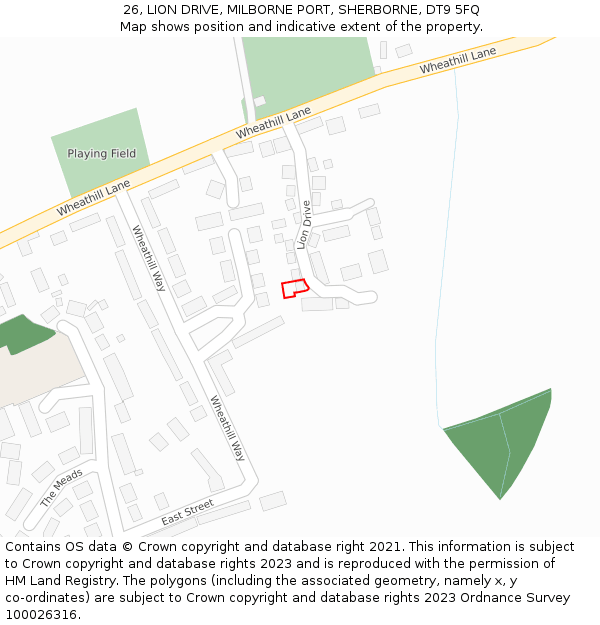 26, LION DRIVE, MILBORNE PORT, SHERBORNE, DT9 5FQ: Location map and indicative extent of plot