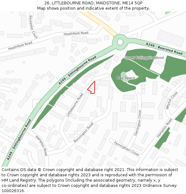 26, LITTLEBOURNE ROAD, MAIDSTONE, ME14 5QP: Location map and indicative extent of plot