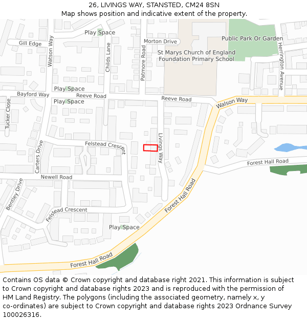 26, LIVINGS WAY, STANSTED, CM24 8SN: Location map and indicative extent of plot