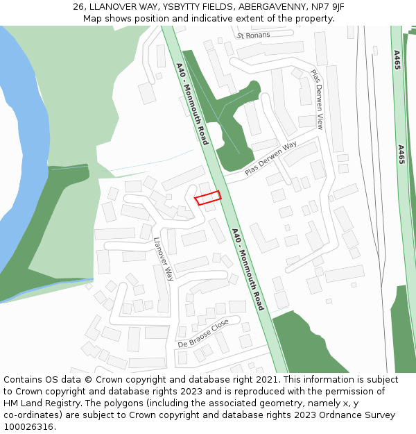 26, LLANOVER WAY, YSBYTTY FIELDS, ABERGAVENNY, NP7 9JF: Location map and indicative extent of plot