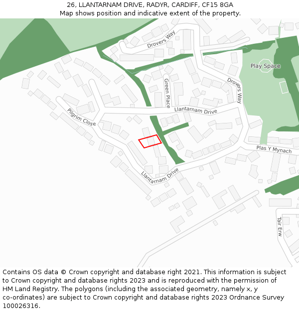 26, LLANTARNAM DRIVE, RADYR, CARDIFF, CF15 8GA: Location map and indicative extent of plot