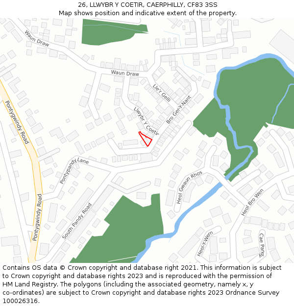 26, LLWYBR Y COETIR, CAERPHILLY, CF83 3SS: Location map and indicative extent of plot