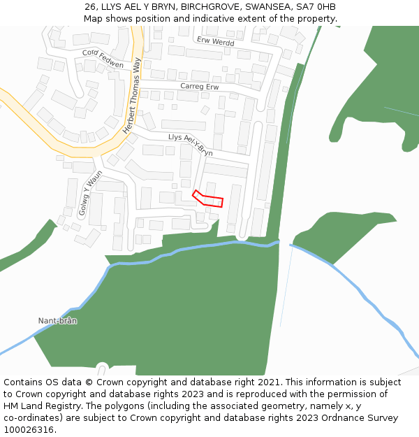 26, LLYS AEL Y BRYN, BIRCHGROVE, SWANSEA, SA7 0HB: Location map and indicative extent of plot