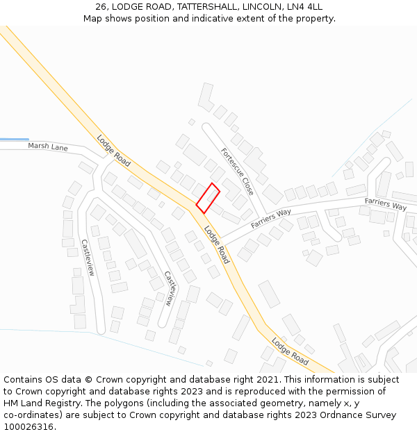 26, LODGE ROAD, TATTERSHALL, LINCOLN, LN4 4LL: Location map and indicative extent of plot