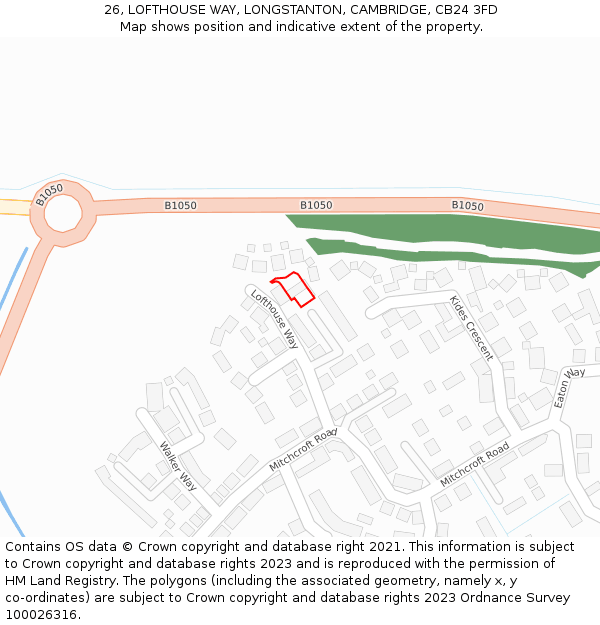 26, LOFTHOUSE WAY, LONGSTANTON, CAMBRIDGE, CB24 3FD: Location map and indicative extent of plot