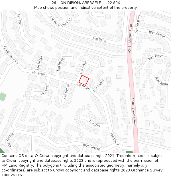 26, LON DIRION, ABERGELE, LL22 8PX: Location map and indicative extent of plot