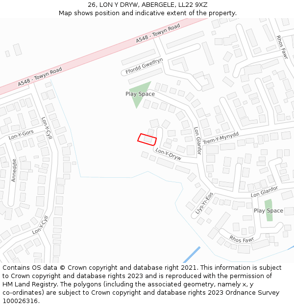 26, LON Y DRYW, ABERGELE, LL22 9XZ: Location map and indicative extent of plot