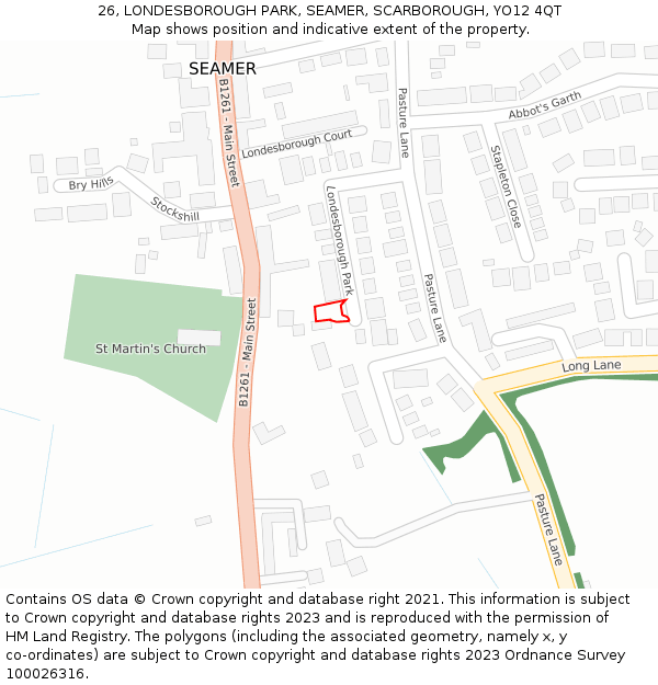 26, LONDESBOROUGH PARK, SEAMER, SCARBOROUGH, YO12 4QT: Location map and indicative extent of plot