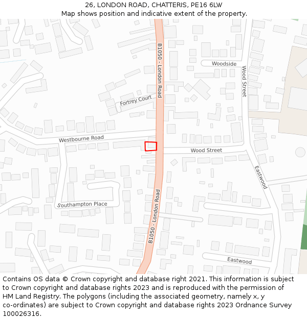 26, LONDON ROAD, CHATTERIS, PE16 6LW: Location map and indicative extent of plot