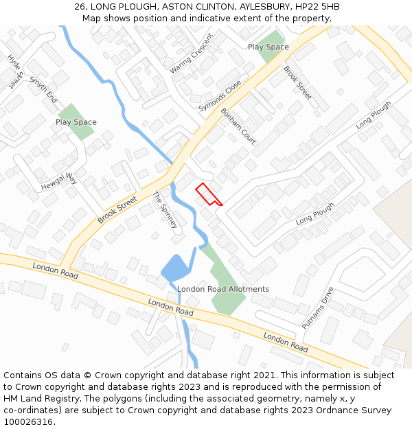 26, LONG PLOUGH, ASTON CLINTON, AYLESBURY, HP22 5HB: Location map and indicative extent of plot