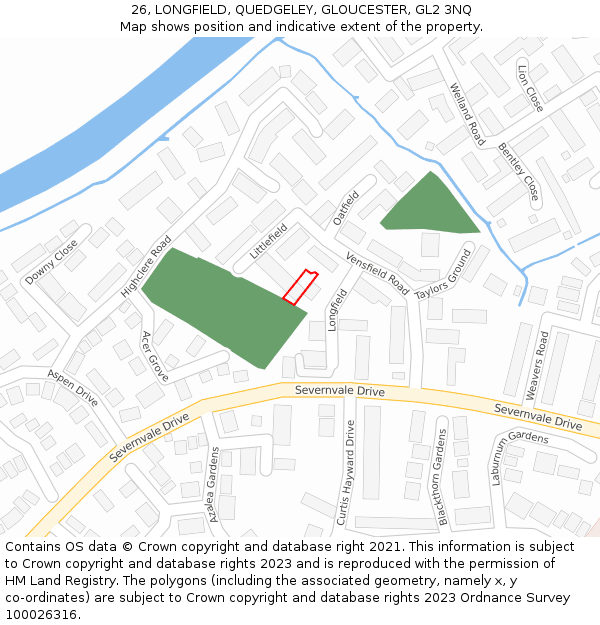 26, LONGFIELD, QUEDGELEY, GLOUCESTER, GL2 3NQ: Location map and indicative extent of plot