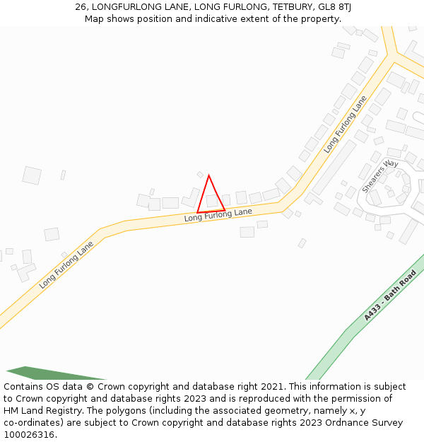 26, LONGFURLONG LANE, LONG FURLONG, TETBURY, GL8 8TJ: Location map and indicative extent of plot