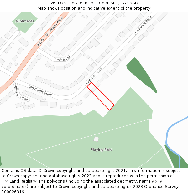26, LONGLANDS ROAD, CARLISLE, CA3 9AD: Location map and indicative extent of plot