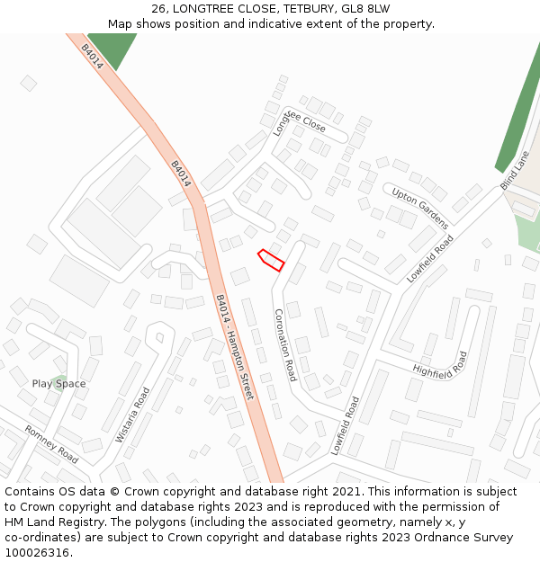 26, LONGTREE CLOSE, TETBURY, GL8 8LW: Location map and indicative extent of plot