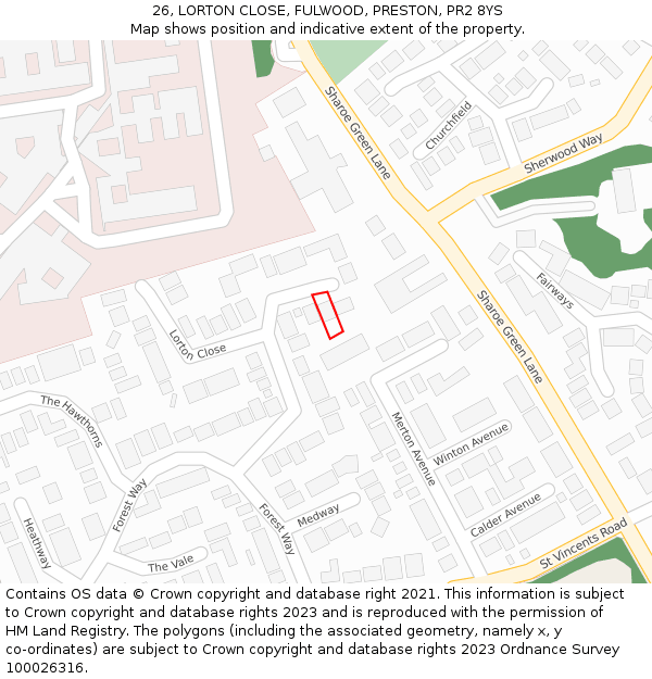 26, LORTON CLOSE, FULWOOD, PRESTON, PR2 8YS: Location map and indicative extent of plot