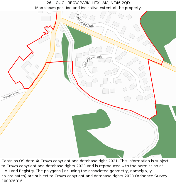 26, LOUGHBROW PARK, HEXHAM, NE46 2QD: Location map and indicative extent of plot