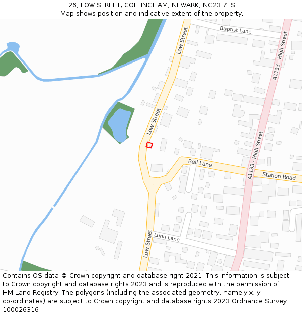 26, LOW STREET, COLLINGHAM, NEWARK, NG23 7LS: Location map and indicative extent of plot