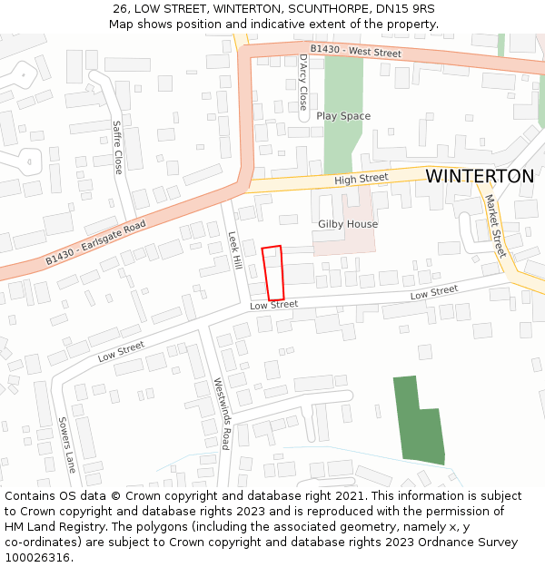 26, LOW STREET, WINTERTON, SCUNTHORPE, DN15 9RS: Location map and indicative extent of plot