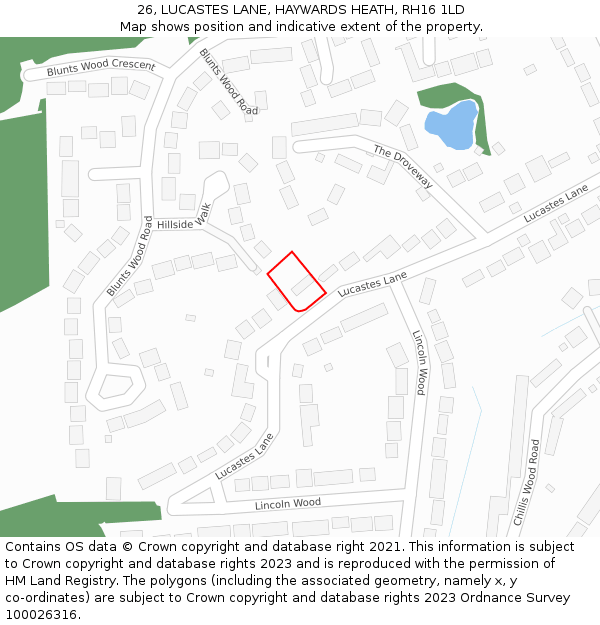 26, LUCASTES LANE, HAYWARDS HEATH, RH16 1LD: Location map and indicative extent of plot