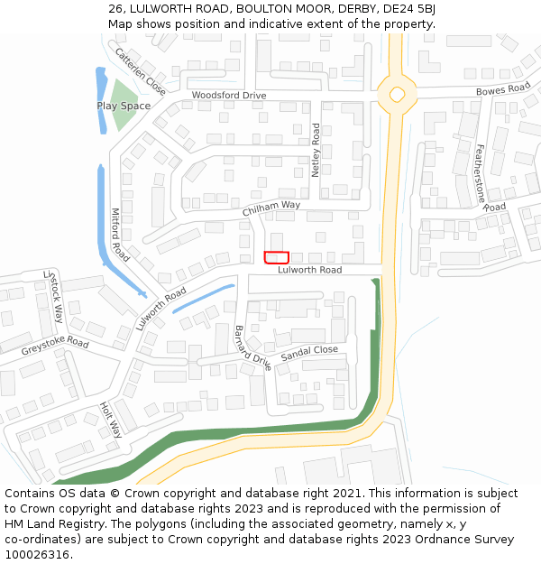 26, LULWORTH ROAD, BOULTON MOOR, DERBY, DE24 5BJ: Location map and indicative extent of plot