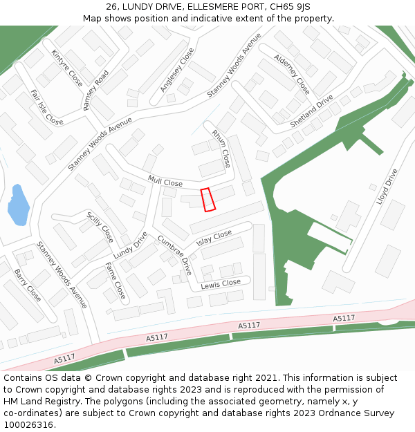 26, LUNDY DRIVE, ELLESMERE PORT, CH65 9JS: Location map and indicative extent of plot