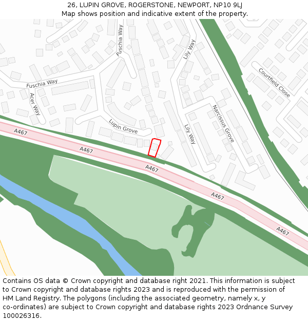 26, LUPIN GROVE, ROGERSTONE, NEWPORT, NP10 9LJ: Location map and indicative extent of plot