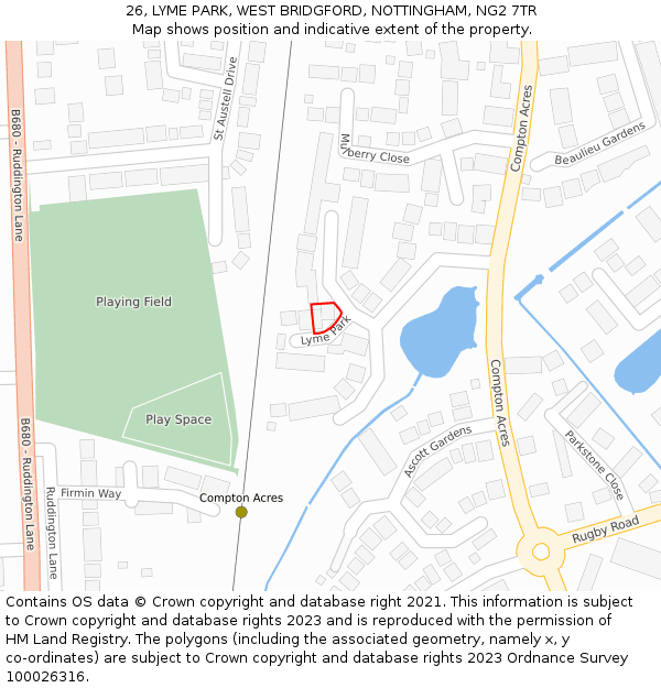 26, LYME PARK, WEST BRIDGFORD, NOTTINGHAM, NG2 7TR: Location map and indicative extent of plot