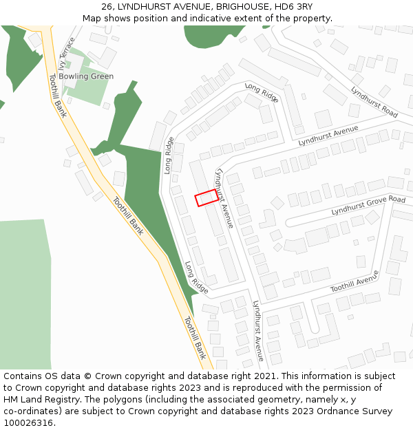 26, LYNDHURST AVENUE, BRIGHOUSE, HD6 3RY: Location map and indicative extent of plot