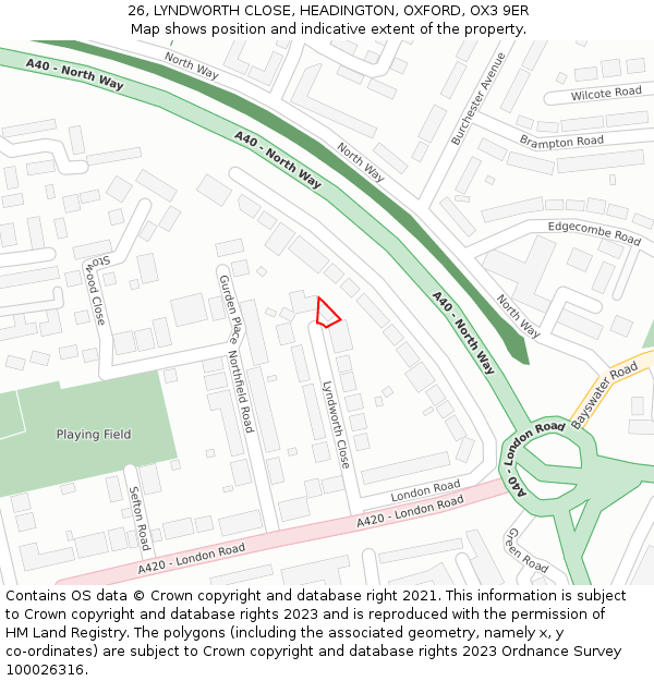 26, LYNDWORTH CLOSE, HEADINGTON, OXFORD, OX3 9ER: Location map and indicative extent of plot