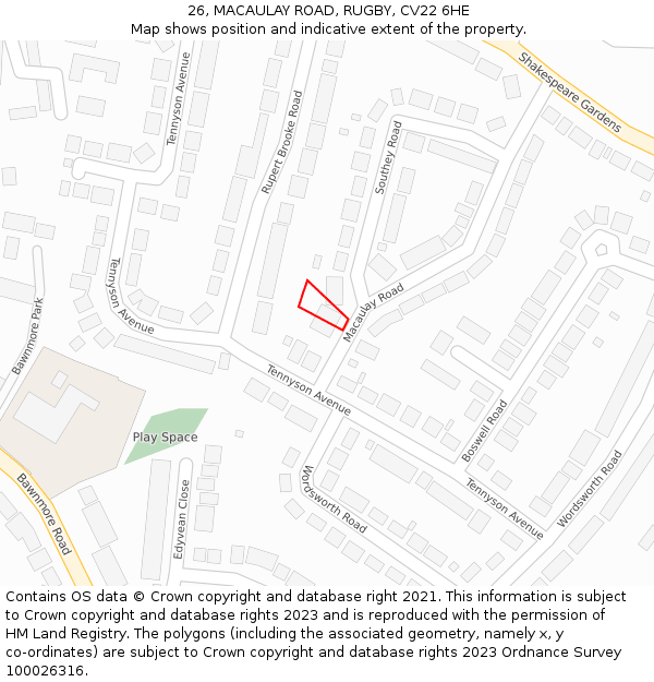 26, MACAULAY ROAD, RUGBY, CV22 6HE: Location map and indicative extent of plot