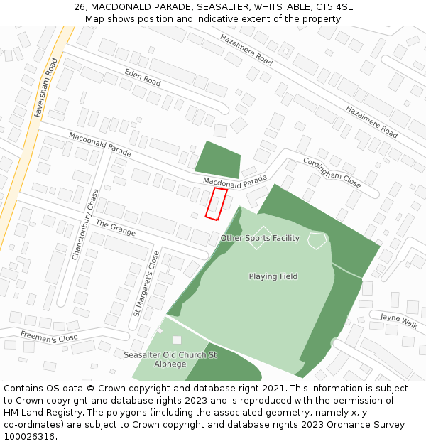 26, MACDONALD PARADE, SEASALTER, WHITSTABLE, CT5 4SL: Location map and indicative extent of plot