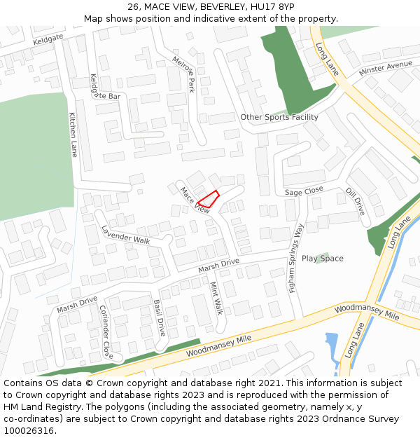 26, MACE VIEW, BEVERLEY, HU17 8YP: Location map and indicative extent of plot