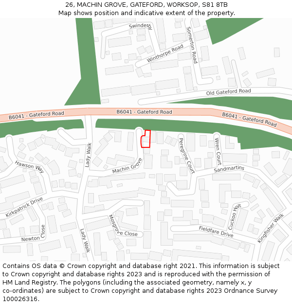 26, MACHIN GROVE, GATEFORD, WORKSOP, S81 8TB: Location map and indicative extent of plot