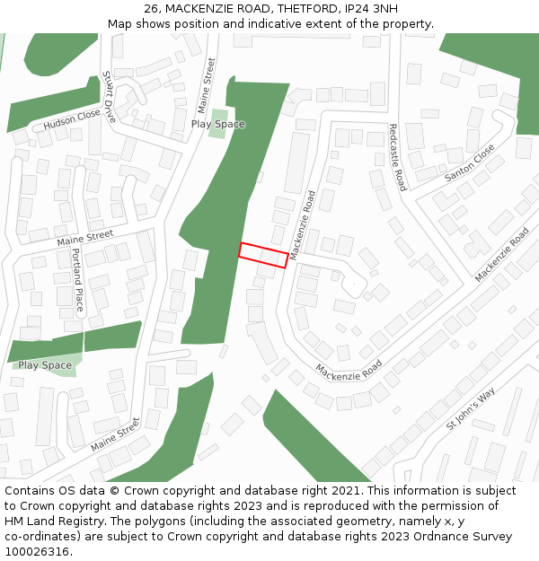 26, MACKENZIE ROAD, THETFORD, IP24 3NH: Location map and indicative extent of plot