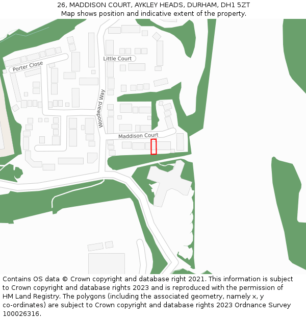 26, MADDISON COURT, AYKLEY HEADS, DURHAM, DH1 5ZT: Location map and indicative extent of plot