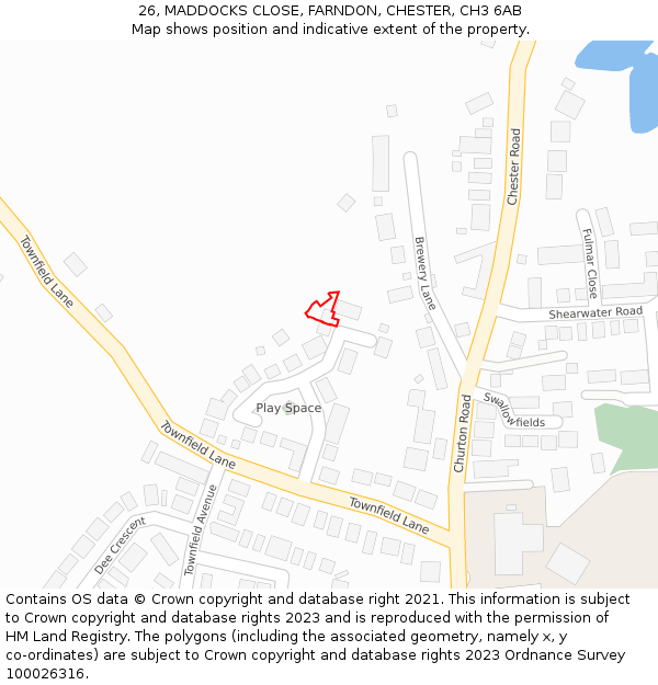 26, MADDOCKS CLOSE, FARNDON, CHESTER, CH3 6AB: Location map and indicative extent of plot
