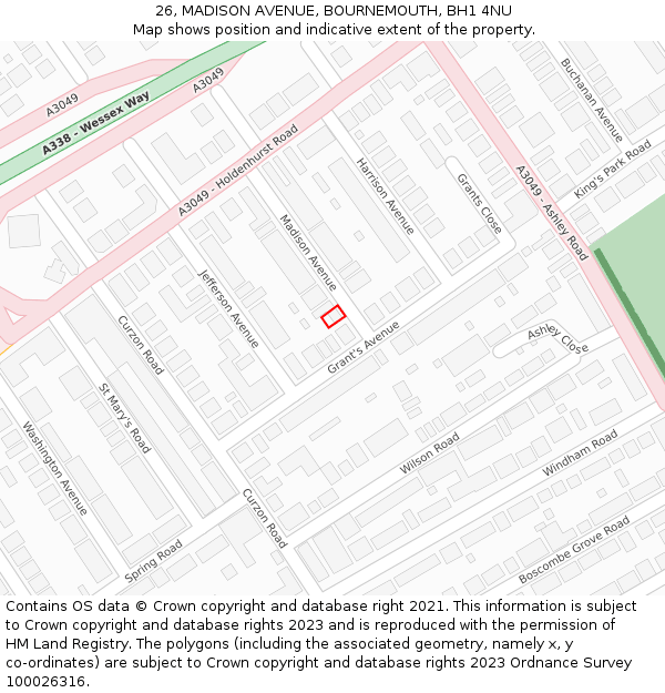 26, MADISON AVENUE, BOURNEMOUTH, BH1 4NU: Location map and indicative extent of plot