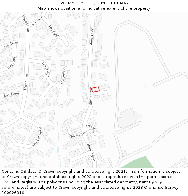 26, MAES Y GOG, RHYL, LL18 4QA: Location map and indicative extent of plot