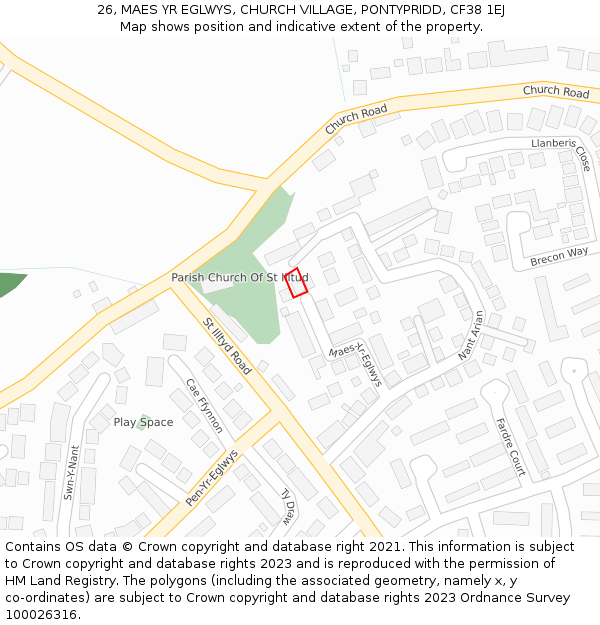 26, MAES YR EGLWYS, CHURCH VILLAGE, PONTYPRIDD, CF38 1EJ: Location map and indicative extent of plot