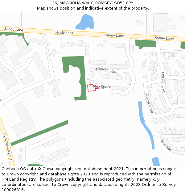 26, MAGNOLIA WALK, ROMSEY, SO51 0PY: Location map and indicative extent of plot