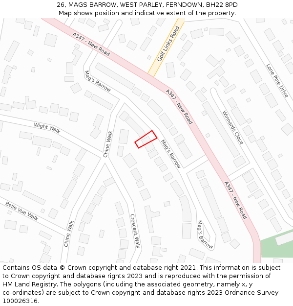 26, MAGS BARROW, WEST PARLEY, FERNDOWN, BH22 8PD: Location map and indicative extent of plot